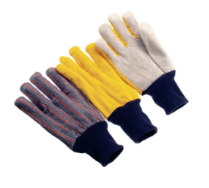 Yellow canvas back, lined palm, blue knit wrist, men's
