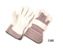 Regular grade, stripe fabric back, 2.5' rubberized cuff, lined palm, left hand only