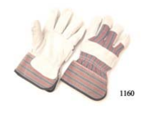 Regular grade, stripe fabric back, 2.5' rubberized cuff, lined palm, right hand only