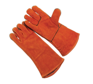Russet shoulder leather welding glove, sock lined, Kevlar sewn