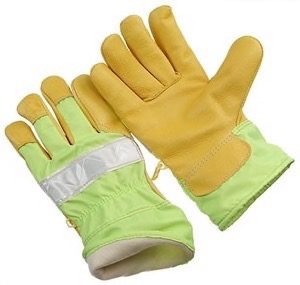 Grain pigskin leather palm,3M fluorescent tape, TR2 lined, green safety cuff, size S