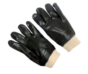 Black PVC, rough finish, knit wrist