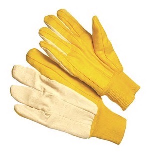 3 finger canvas back, knit wrist, gold chore