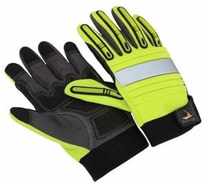 Green hivis, molded TPR fingers, synthetic leather, EVA foam palm ...