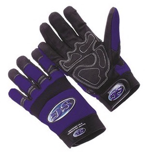 Synthetic leather mechanics glove, anti-vibration palm, blue spandex back