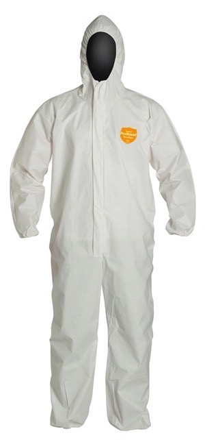 Serged seams, hood, zipper, elastic wrists and ankles