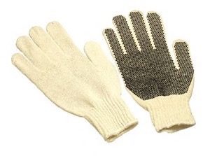Med wt., cotton/polyester blend, PVC dots on one side