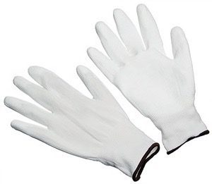 White PU palm coated, white nylon knit