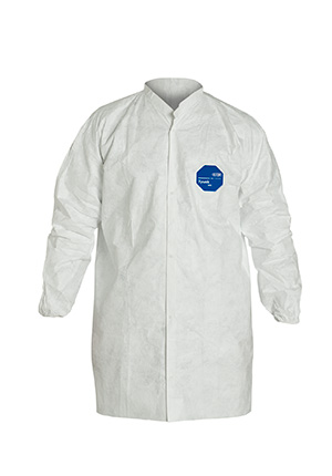 Tyvek® 400 Frock, front snap, serged seams, mandarin collar, elastic wrists