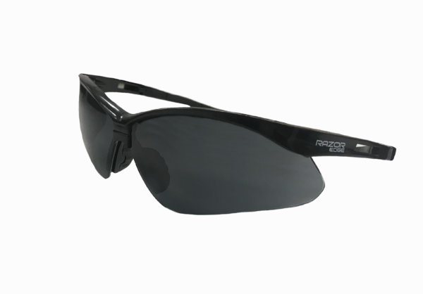 RAZOR EDGE II,BLACK SMOKE LENS,ANTI-SCRATCH,RUBBER TEMPLES.