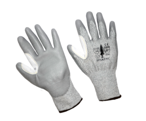 Cut resistant knit, Cut Level A4, PU palm coated, Leather thumb protection
