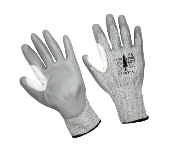 Cut resistant knit, Cut Level A4, PU palm coated, Leather thumb protection
