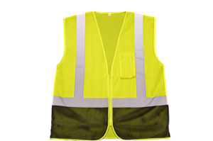 Class 2, lime green, black bottom front, chest pocket