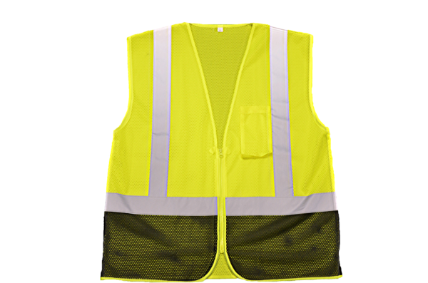 Class 2, lime green, black bottom front, chest pocket