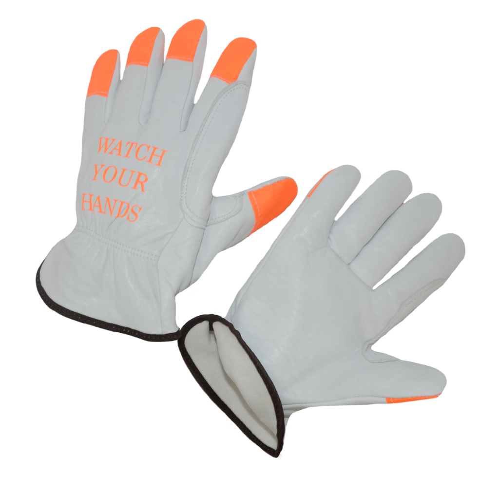 Goatskin grain glove, Cut Level A5, Orange Fingertips. Seattle Glove