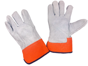 Full leather back back, inside double palm, orange rubberized safety cuff