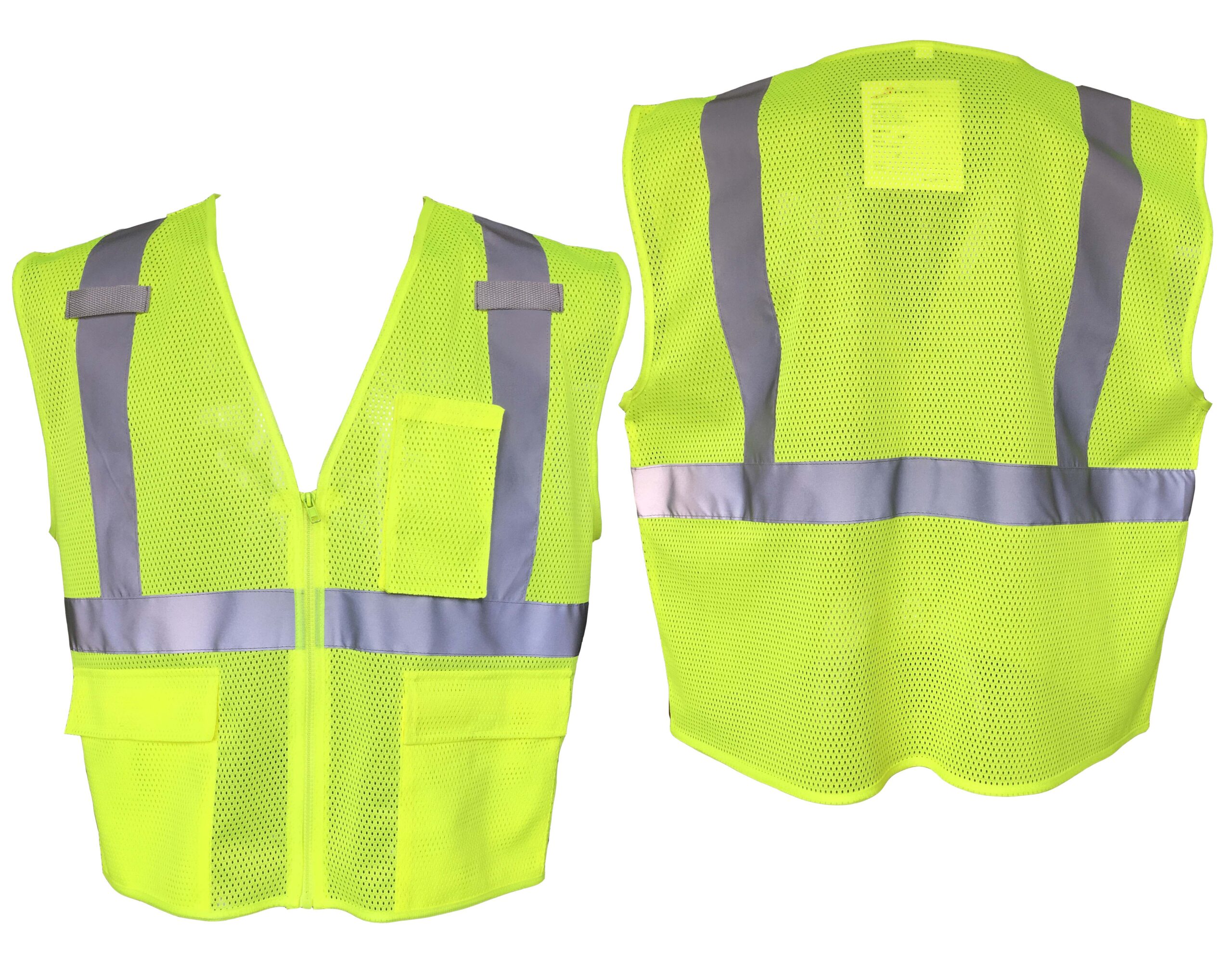 Yellow mesh, zipper, silver reflective stripes, self extinguishing