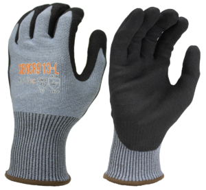 Black sandy foam nitrile coated palm, 13 gauge cut level A9 liner