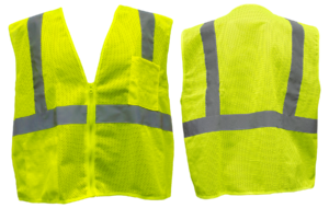 Yellow mesh, silver reflective tape, two pockets, zipper