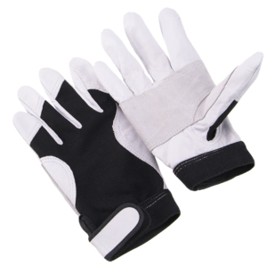 Split goatskin mechanics glove, double palm, black spandex back