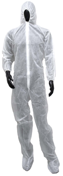 White Polypro Coverall with Hood, Elastic Wrists, Boots, 2 gram weight