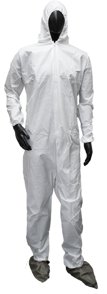 Microporous coverall with hood and boots, elastic wrists
