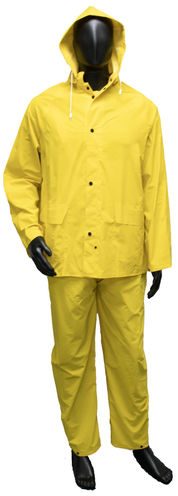 3 piece yellow rainsuit, PVC/polyester, detachable hood